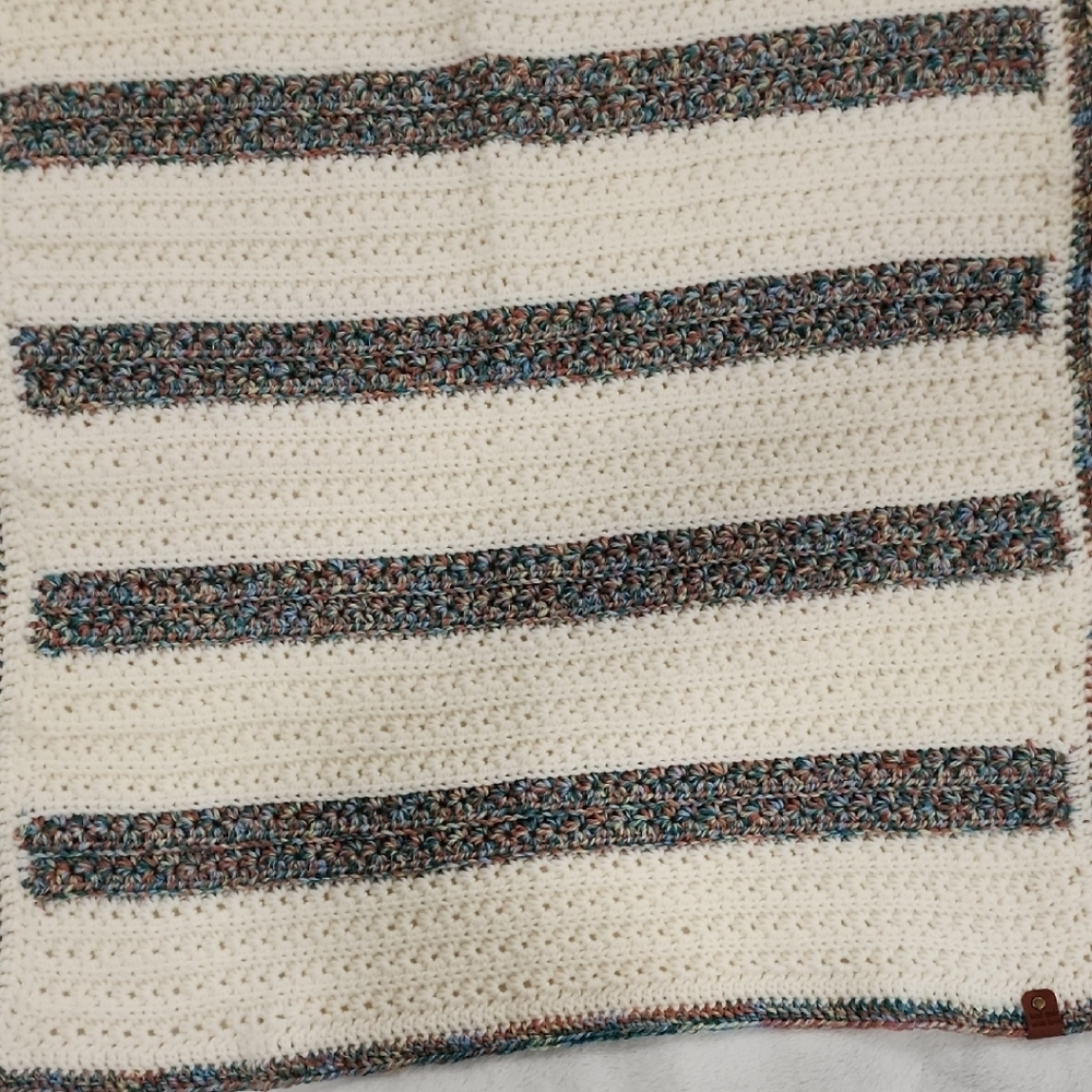 Handmade Crochet Blanket with Multicolor Stripes - Picture 6 of 6